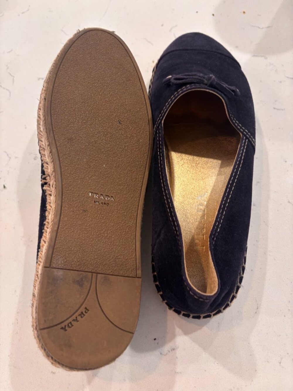 Prada Navy Suede Espadrille Flats | Size EU 36 | Logo Ballet Loafers - Picture 5 of 6